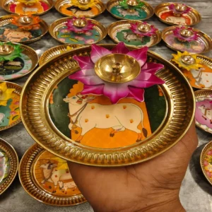 Pichwai Plate With Matching Diya (Assorted)