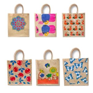 Unique Printed Jute Bag with Zipper(Assorted)