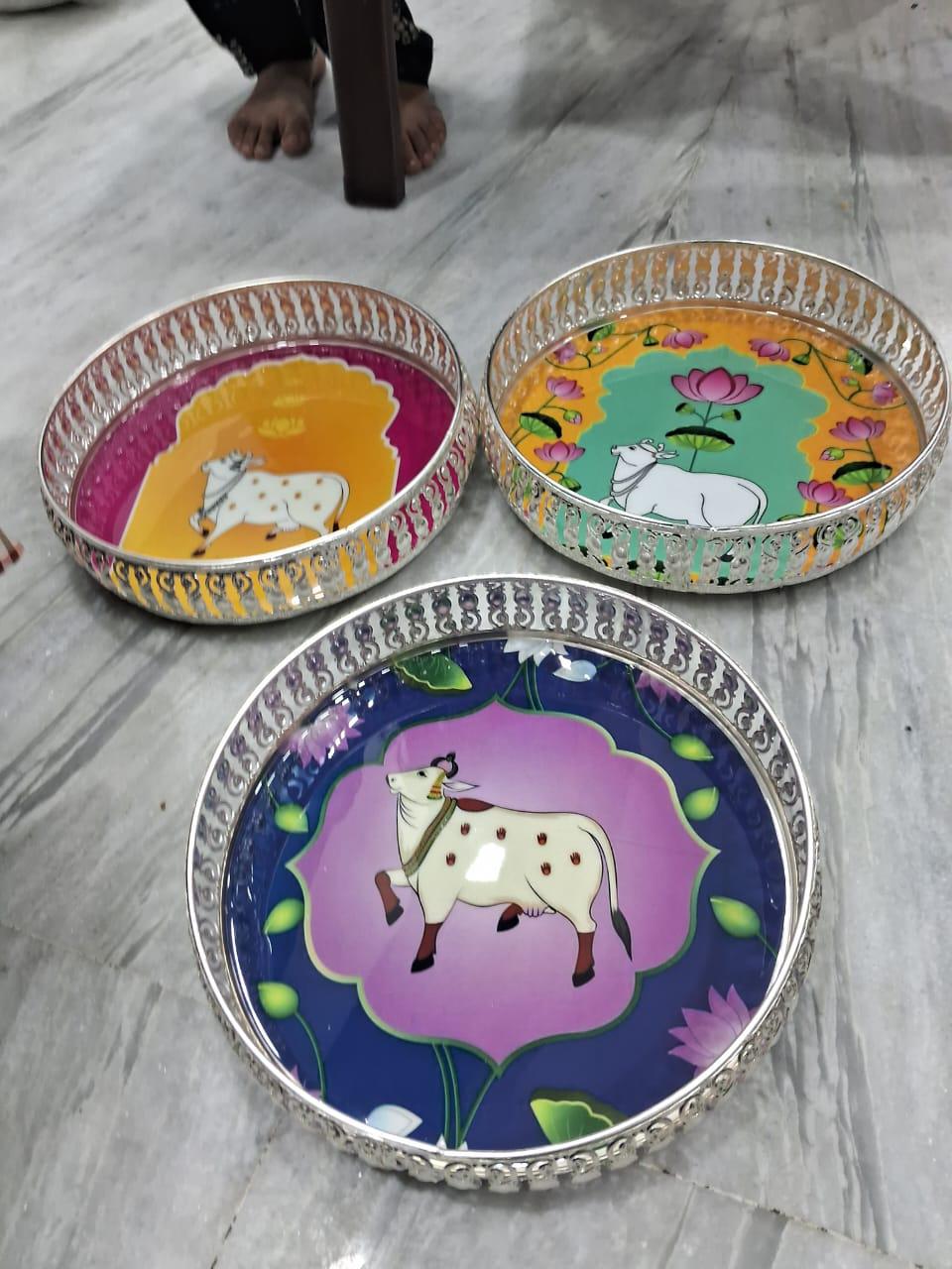 German Sliver Pichwai Tray (Assorted) 2 German Sliver Pichwai Tray (Assorted) - Image 2