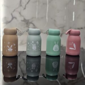 Cute Bunny Kids Glass Water Bottle With Rabbit Design Print