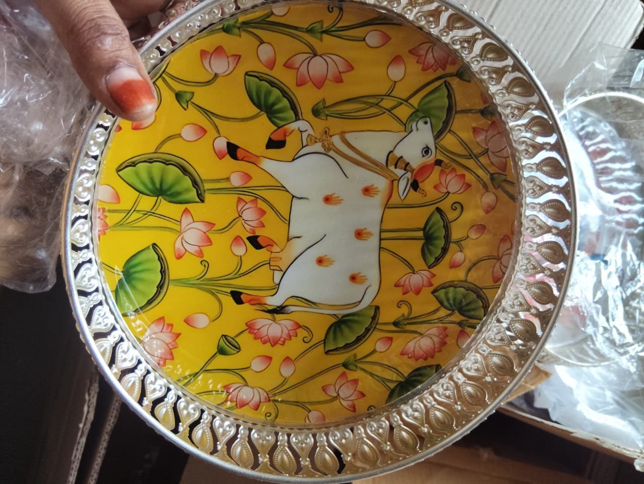 German Sliver Pichwai Tray (Assorted) 5 German Sliver Pichwai Tray (Assorted) - Image 5