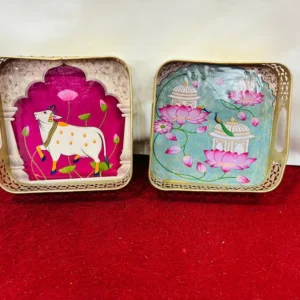 Pichwai Print Square Metal Tray (Assorted)