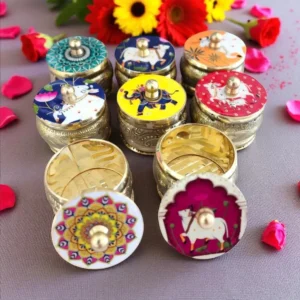 Traditional Brass Pichwai Kumkum Haldi Holder