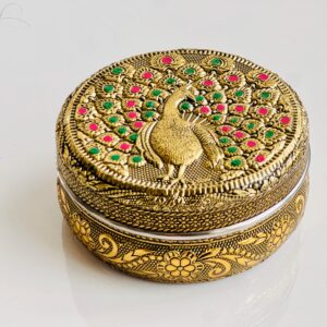 Multi Feather Stainless Steel Meenakari Peacock Box