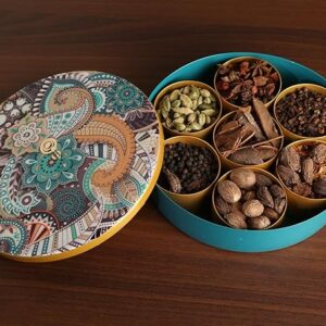 Mandala Print Masala Box – With Spoon (7 Cups with Spoon) -