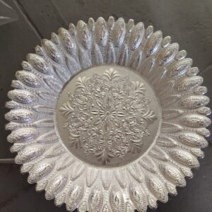 Decorative Round Plate (Floral Embossed Design Silver Finish )