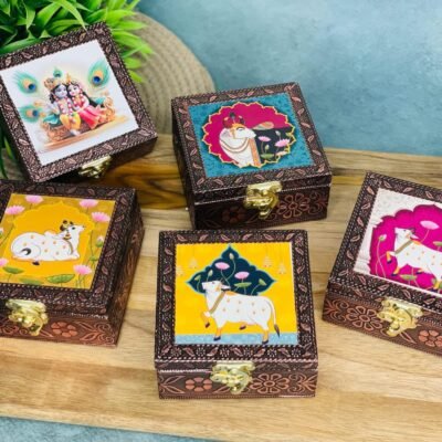 Traditional Handcrafted Wooden Pichwai Art Jewelry Box (Multi Design)