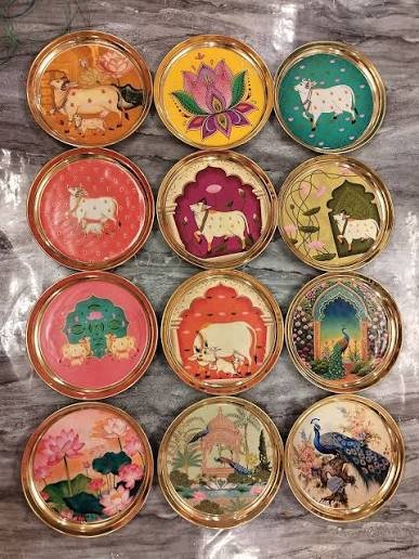 Brass Pichwai Pooja Plate(Multi Design) 8 inch 3 Brass Pichwai Pooja Plate(Multi Design) 8 inch - Image 3