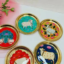 Brass Pichwai Pooja Plate(Multi Design) 8 inch 2 Brass Pichwai Pooja Plate(Multi Design) 8 inch - Image 2