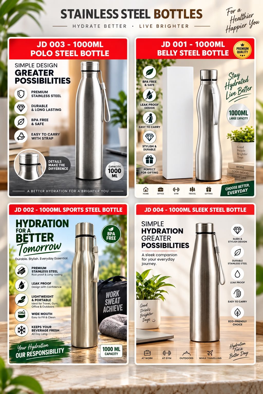 Stainless Steel Water Bottle 1 Litre 1 Stainless Steel Water Bottle 1 Litre